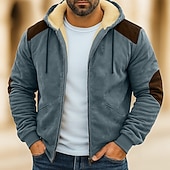 economico Felpa con cappuccio in pile-Per uomo Felpa con cappuccio Felpa con cappuccio a zip intera Felpa con cappuccio in pile Felpa con cappuccio foderata in pile Blu Marrone Verde Cachi Con Cappuccio Semplice Patchwork Blocco di colore