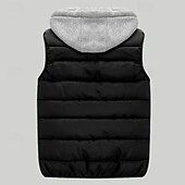 billiga Herrarnas puffer väst-Herr Pufferväst Väst Gilet Semester Dagligen Datum Mode Ledigt Vinter Ficka Polyester Håller värmen Bekväm Ensfärgat Dragkedja Huva Normal Svart Rubinrött Orange Mörkblå Väst