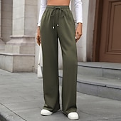 abordables Pantalon droit-Femmes Slacks Droit Streetwear Occasionnel Longueur complète Naturel Uni Avec Poches Conception à cordon élastique Doux Fête Tenue quotidienne Week-end Rouge bordeaux Jacinthe Noir Vert Véronèse