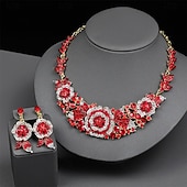 levne Sady šperků-Sady šperků 2 Kubický zirkon Chrome 1 x náhrdelník Náušnice Dámské Elegantní Vinobraní Módní Retro styl Klasika Květinový motiv Sada šperků Pro Svatební Párty Svatební host