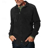 economico camicia da uomo con bottoni-Per uomo Camicia Camicia casual Camicia da Spiaggia Camicia di Velluto a Coste Camicia con Bottoni Nero Verde militare Grigio Manica Lunga Semplice Bavero Vacanza Camicia hawaiana Tasca Abbigliamento