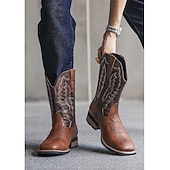 levne Cowboy &amp; Western Boots-Pánské kovbojské boty - jezdecké boty ve westernovém stylu do poloviny lýtek, odolná klasická westernová obuv pro ležérní ranč, rodeo a každodenní kovbojský outfit