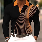 billiga Geometrisk pikétröja för män-Herr Geometrisk Linje Polo Långärmad Polotröjor Kavajslag Business Casual Fritids- Dagliga kläder 3D-utskrift Knappar Vår Höst Vinter Svart Blå Orange