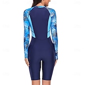  Damen Anti UV Shirt Badeanzug Bademode Blumenmuster Frontreißverschluss UV-Sonnenschutz UPF50+ Schnelltrocknend Langarm Bademode Badeanzug Surfen Strand Wassersport Sommer