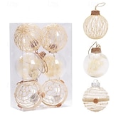 abordables Adornos-Juego de 6 adornos navideños transparentes con hilo para mascotas, bolas envueltas en flores secas, adornos navideños transparentes para bricolaje, para decoración de fiestas en el hogar.