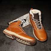 abordables Botas de invierno y nieve-Botas de trabajo clásicas con cordones de piel sintética color tostado para hombre: botines de seguridad duraderos para exteriores, construcción, senderismo y uso diario.