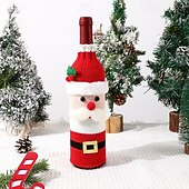 baratos Cozinha-Capa para garrafa de vinho de Natal com champanhe e vinho natalinos com design de Papai Noel, rena e boneco de neve, decoração de mesa festiva para restaurantes, hotéis, jantares, festas e decoração