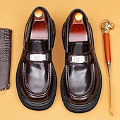 Недорогие Кожаные лоферы премиум-класса-Мужские коричневые кожаные пенни-лоферы с металлической пряжкой – классические туфли для деловых встреч, официальных мероприятий и офиса.