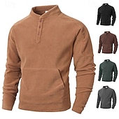 economico Felpa con cappuccio in pile-Per uomo Maglia Felpa in pile Felpa con cappuccio abbottonata Nero Verde scuro Cachi Caffè Grigio Colletto Mao Semplice Patchwork Sport &amp; Outdoor Casuale Quotidiano Streetwear Cool Abbigliamento