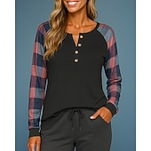 economico Felpa &amp; Sweatshirt-Per donna Felpa pullover Top casual Manica Lunga Top Athleisure Autunno A quadri Di tendenza All&#039;aperto Viaggio abbigliamento sportivo Abbigliamento sportivo Nero Bianco