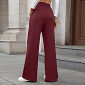 abordables Pantalon droit-Femmes Slacks Droit Streetwear Occasionnel Longueur complète Naturel Uni Avec Poches Conception à cordon élastique Doux Fête Tenue quotidienne Week-end Rouge bordeaux Jacinthe Noir Vert Véronèse