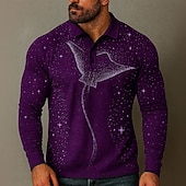 abordables Polo imprimé animal pour homme-Homme À Motif Animal Polo manche longue Polos Revers Occasionnel Extérieur Rue Athleisure Tenue quotidienne Impression 3D Boutons Printemps Automne Hiver Noir Bleu Violet