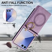 cheap Samsung Cases-Phone Case For Samsung Galaxy Z Flip 7 Z Flip 6 Z Flip 5 Z Flip 4 Back Cover with Lanyard Support Wireless Charging Kickstand Retro TPU PU Leather
