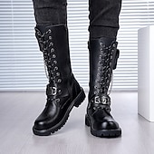 economico Stivali da motociclista-stivali da combattimento neri da uomo - stile motociclista con lacci punk gotico, catene e fibbie, calzature urbane streetwear per outfit da città