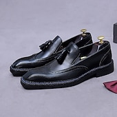 voordelige Premium leren loafers-Heren leren loafers met kwastjes - klassieke brogueschoenen van echt koeienhuid met geperforeerde details, instapschoenen voor zakelijk gebruik, op kantoor, op bruiloften en bij elegante gelegenheden