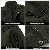 economico giacche e cappotti grafici da uomo-Giacca militare da uomo in cotone ricamato, antivento, con spalline, manica lunga, collo alto, multitasche, giacca da camionista, stampa bandiera americana, capospalla tattico