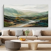 baratos Pinturas de Paisagens-Pintura a óleo original de montanha sobre tela 3D, arte verde, pintura minimalista de paisagem, textura abstrata, arte de parede verde, decoração de parede grande