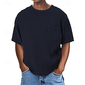 お買い得  ワッフルニットTシャツ-男性用 ワッフルTシャツ Tシャツ 半袖シャツ ティートップ 半袖 クルーネック 夏 平織り ファッション デザイナー ベーシック ポケット バケーション ストリート お出かけ ブルー ネイビーブルー パープル メンズトップTシャツ