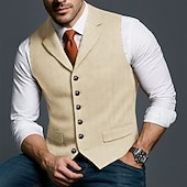 preiswerte Herrenweste-Herren Tweedweste Weste Formell Hochzeit Urlaub Täglich Mode Klassisch Frühling Herbst Tasche Knöpfe Polyester Tweed Bequem Einfach Fischgrätenmuster Einreihig V Ausschnitt Revers Schmale Passform