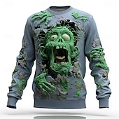 cheap Halloween Hoodies &amp; Sweatshirts-Halloween Men&#039;s Zombies Sweatshirt Punk Party Crew Neck Vacation Pink Blue Crewneck 3D All Seasons Designer