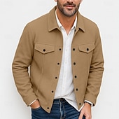 preiswerte Lässige Jacken-Herren Leichte Jacke Hemdjacke Formell Heim Tragbar Knopf vorne Frühling Herbst Winter Einfarbig Aktiv Vintage Umlegekragen Regulär Schwarz Weiß Khaki Grau Jacken