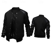 preiswerte Herrenjacken &amp; Herrenmäntel-Herren Bomberjacke übergangsjacke Collegejacke Training Urlaub Lederärmel Frühling Herbst Einfarbig Basic Regulär Schwarz Weiß Hellgrau Dunkelgray Jacken