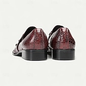 abordables Mocassins en cuir de qualité supérieure-Mocassins en cuir à motif crocodile bordeaux pour hommes avec boucle en métal et détail de pierres précieuses, chaussures habillées de luxe pour mariages, fêtes et occasions formelles