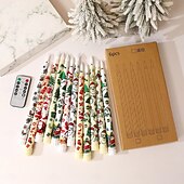 preiswerte Weihnachtsbeleuchtung-Flammenlose Stabkerzen mit weihnachtlichem Farbmuster, batteriebetrieben mit Fernbedienung und Timer, flackernde LED-Stabkerzen mit 3D-Docht, Weihnachtsmann, Schneemann, Weihnachtsbaum-Aufkleber,