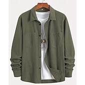 cheap Men's Shirt Jacket-Men's Corduroy Shirt Shirt Jacket Winter Jacket Plain Vacation Daily Wear Army Green Beige Long Sleeve Lapel Spring Fall Clothing Apparel Pocket