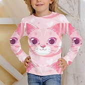 billiga Flickans 3D-djur-Flickor 3D Djur Katt T-shirt Långärmad Vår Höst Mode Grundläggande Barn 4-12 år Rund hals Utomhus Ledigt Dagligen Normal