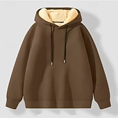 abordables Sweat à capuche en polaire-Homme Sweat à capuche Sweat à capuche en polaire Abricot Noir Jaune Vin Rouge À capuche Uni Cordon de serrage Sport &amp; Loisir Quotidien Fête Polyester Streetwear Basique Occasionnel Automne Hiver