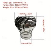 رخيصةأون مستلزمات المنزل-مروحة سقف متينة من الفولاذ المقاوم للصدأ مقاس 110 مم مع غطاء عادم دائري دوار لتهوية المدخنة الخارجية وغطاء المدخنة وغطاء مقاوم للحرارة والبرودة ومقاوم للتآكل وتهوية غير كهربائية