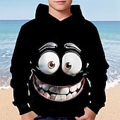 baratos Animais 3D do Menino-Moletom com capuz estampa 3D para meninos, estampa engraçada com sorriso, manga longa, moda outono inverno, streetwear, crianças de 4 a 12 anos, com capuz, casual, para atividades ao ar livre, ajuste