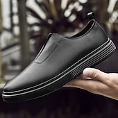 abordables Chaussures Décontractées Slip-On-Chaussures blanches à enfiler en cuir pour hommes - minimalistes et confortables, adaptées aux professionnels occupés au bureau et dans des environnements décontractés