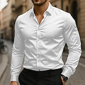 economico Camicie in raso da uomo-Per uomo Camicia Come la seta Camicia in raso Camicia elegante Camicia casual Camicia con Bottoni Semplice Formale Affari Nero Bianco Giallo Rosa Manica Lunga Bavero Primavera &amp; Autunno Tutte le