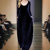 preiswerte Frauen schwarzes Kleid-Damen Maxikleid Shiftkleid Party Geburtstag Lässig Party Hochzeitsgast Geburtstag Normale Passform Einfach Langarm Rundhalsausschnitt Schwarz Rote Blau Grün Frühling Herbst Winter