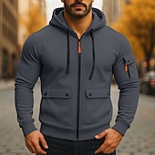 economico Felpa Tattica-Per uomo Felpa con cappuccio Felpa con cappuccio a zip intera Felpa con cappuccio in pile Felpa con cappuccio tattica Nero Verde militare Blu marino Cachi Grigio chiaro Con Cappuccio Semplice Cerniera