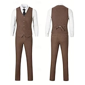 abordables Costumes de mariage-Pour des hommes Affaires Mariage d&#039;automne Costumes de mariage Revers Cranté Marron Formel Couleur Unie Coupe sur mesure 3 pièces