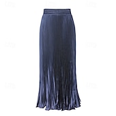 abordables Jupes Maxi-Femmes Jupe Trapèze Mode Occasionnel Maxi Taille haute Jupes Uni Plissé Micro-Élastique Décontracté Quotidien Week-end Bleu de paon Violet Bleu Vert foncé Été Polyester