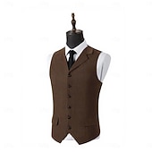 preiswerte Herrenweste-Herren Tweedweste Weste Formell Hochzeit Urlaub Täglich Mode Klassisch Frühling Herbst Tasche Knöpfe Polyester Tweed Bequem Einfach Fischgrätenmuster Einreihig V Ausschnitt Revers Schmale Passform