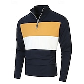 preiswerte Klassisches Poloshirt für Herren-Herren Poloshirts Viertel-Reißverschluss-Poloshirt Alltagskleidung Date Viertelreißverschluss Langarm Mode Basic Farbblock Patchwork Reißverschluss Frühling Herbst Normale Passform Schwarz Wei