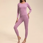 economico Set e Tutine-Per donna Tempo freddo in alto e in basso Strato di base superiore e inferiore Underwear Set termica Inverno Molto spesso Tinta unica Completo Abbigliamento Bianco latte Rosa scuro Palestra Pilates