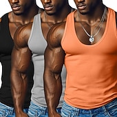 baratos Tops de ginásio-Homens Malha Íntima Camiseta Interior camisa sem manga camisa espancadora Sem Manga Decote Redondo Decote em U Profundo Scoop pescoço Verão Côr Sólida Pit Strip Moda Designer Esportivo 3 Peças