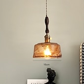 お買い得  ペンダントライト-LEDペンダントライト ミニガラス木製ペンダント天井吊り下げライト ガラスシェード付き 透明ガラスペンダント照明 寝室 リビング ダイニングルーム キッチン用