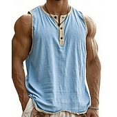 preiswerte Fitness Tank-Tops-Herren Tank Top Weste Unterhemd Ärmelloses Shirt Ärmellos Henley Sommer Einfach Mode Designer Basic Knöpfe Urlaub Straße Ausgehen Schwarz Rosa Marineblau Top T-Shirt für Herren