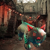baratos Halloween ao Ar Livre-1 peça de cabeça móvel de gato de Halloween de 2,4 m com luz inflável, modelo de ar para áreas internas e externas, caminho de jardim, festa, atmosfera, luz decorativa, plugue EUA/UE/REINO UNIDO/AU