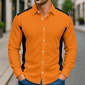 preiswerte Herrenhemd zum Knöpfen-Herren Hemd Freizeithemd Knopfhemd Waffelstrickhemd Weiß Blau Orange Grün Langarm Einfarbig Revers Urlaub Halloween Patchwork Bekleidung Mode Lässig Bequem