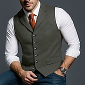 preiswerte Herrenweste-Herren Tweedweste Weste Formell Hochzeit Urlaub Täglich Mode Klassisch Frühling Herbst Tasche Knöpfe Polyester Tweed Bequem Einfach Fischgrätenmuster Einreihig V Ausschnitt Revers Schmale Passform