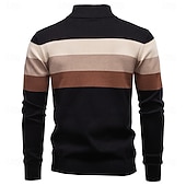 abordables Pulls et cardigans élites pour hommes-Homme Pull Tricoter Hauts Réguliers Demi-zip Bandes Rayé Col montant ancien Frais École Vacances Vêtement Tenue Printemps Automne Noir Violet S M L