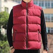 preiswerte Herren Steppweste-Herren Steppweste Weste Gilet Urlaub Täglich Date Mode Lässig Winter Tasche Polyester Warm Bequem Einfarbig Reisverschluss Stehkragen Normale Passform Schwarz Rote Blau Grau Weste